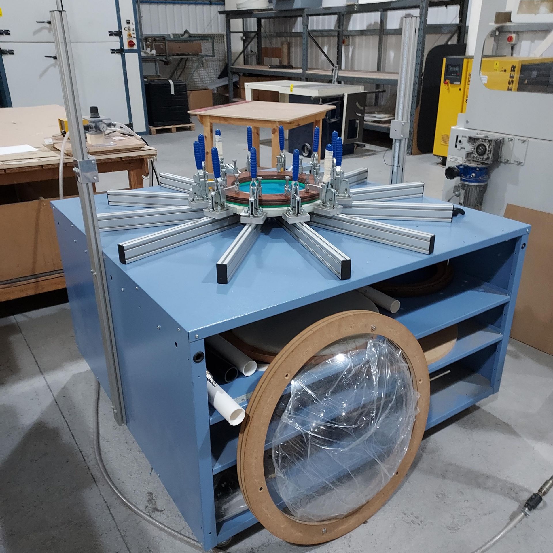 DOME FORMING JIG WITH VARIOUS SIZED RINGS (ASSETS LOCATED IN DENTON, MANCHESTER. VIEWING STRICTLY BY