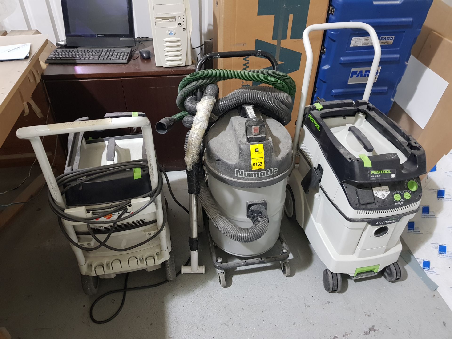 2 X FESTOOL CTL 48 EAC AUTO CLEAN MOBILE DUST EXTRACTOR & NUMATIC NTD 750 2 CYLINDER INDUSTRIAL