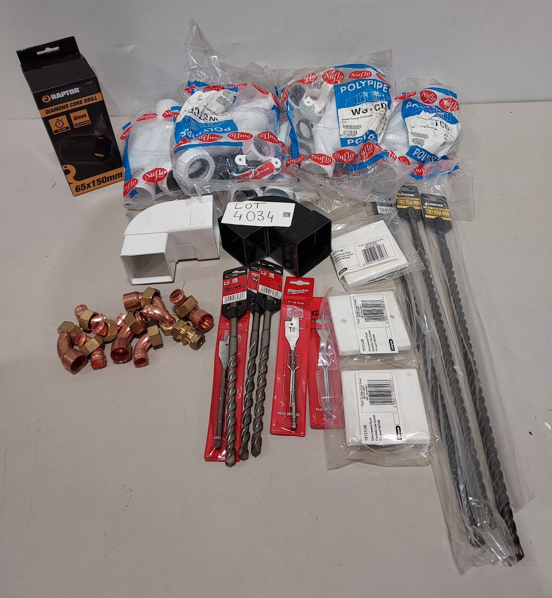 30 X BRAND NEW TOOLS AND PLUMBING LOT CONTAINING 65 MM DIAMOND CORE DRIL BIT / MILWAUKEE SDS +