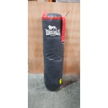 1 X LONSDALE 4 FT LEATHER PUNCH BAG - (PLEASE NOTE SOME SCUFFS AND MARKS )