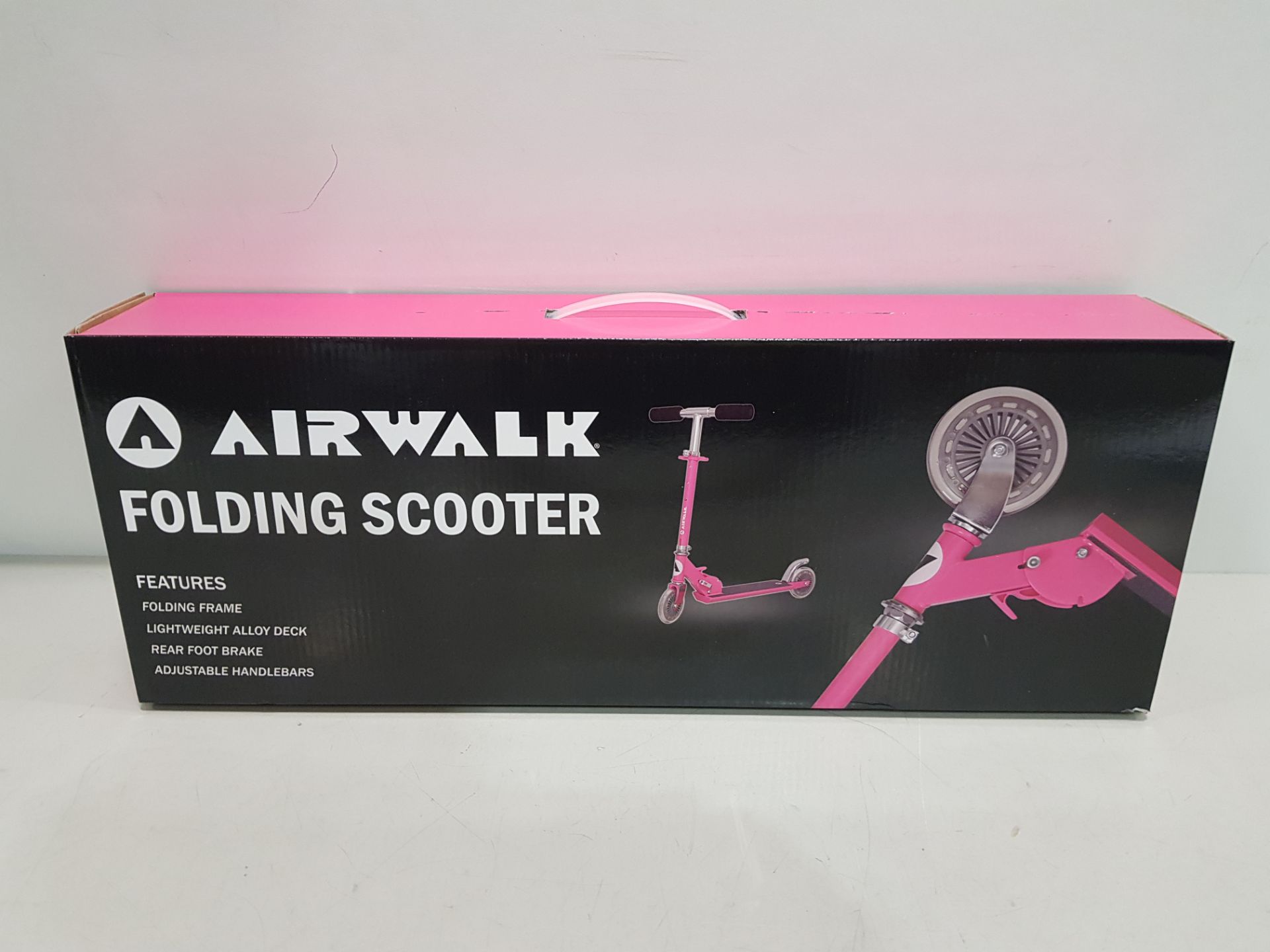 12 X BRAND NEW AIRWALK FOLDING SCOOTERS - ALL IN JUNIOR SIZE - ALL IN PINK COLOUR - IN 2 BOXES OF 6