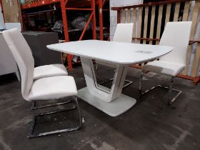 1 X LAZZARO GLASS TOP EXTENDABLE DINING TABLE - IN WHITE WITH 4 X LAZZARO LEATHER LOOK WHITE