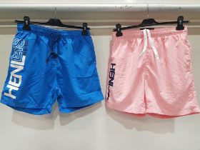 15 X BRAND NEW MEN'S HENLEYS SWIM SHORTS IN 4 PINK SIZE SMALL , 11 BLUE SIZE SMALL , RRP £19.99