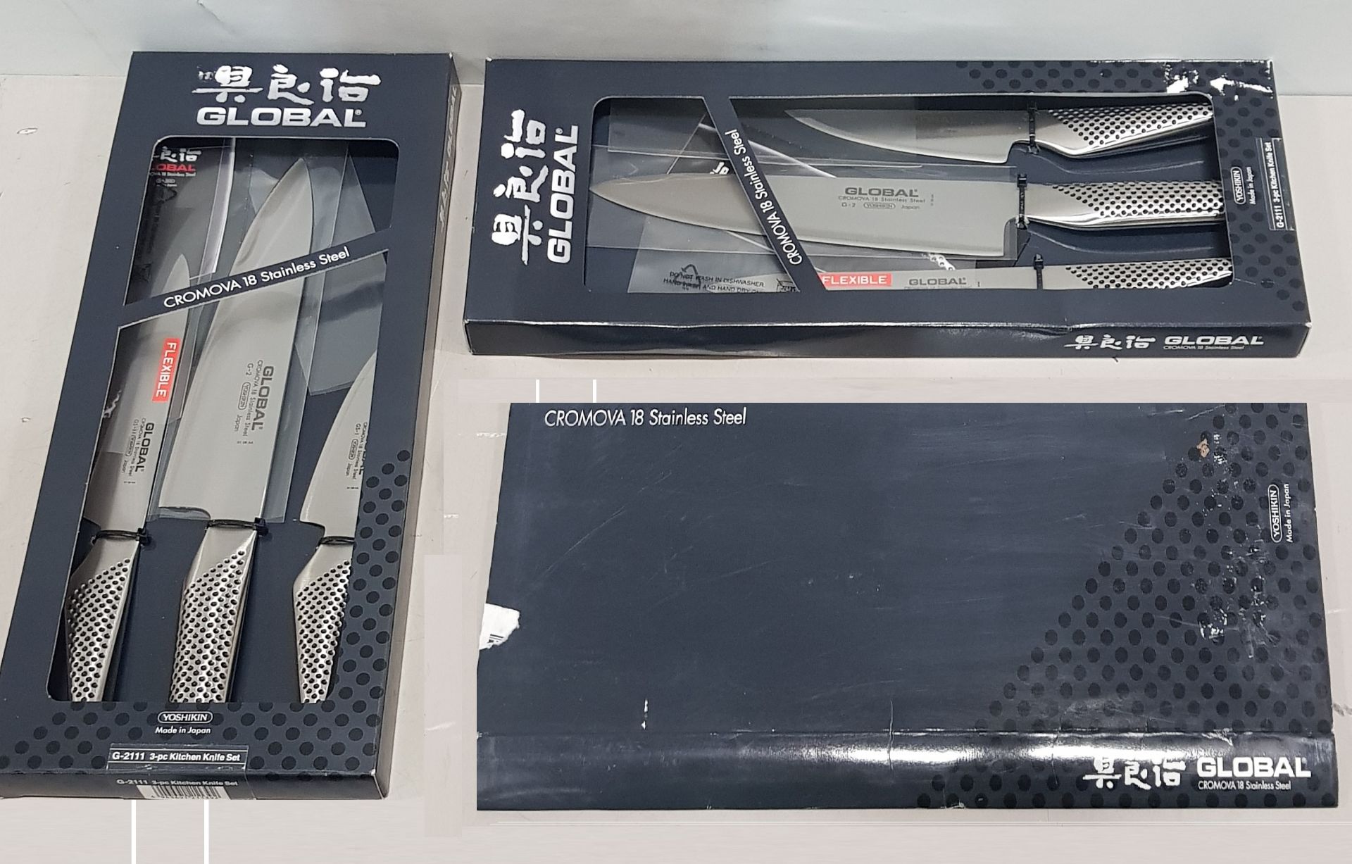 2 X BRAND NEW GLOBAL CROMOVA STAINLESS STEEL KITCHEN KNIFE SETS RRP £295 PER SET - TOTAL £580 (NOTE: