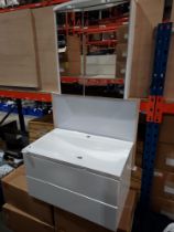 3 PIECE BRAND NEW SET BATHROOM LOT CONTAINING 1 X FUSHION PETITE 750 - 2 DRAWER WALL HUNG UNIT IN