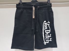 15 X BRAND NEW DESIGNER VON DUTCH SHORTS IN BLACK SIZE SMALL RRP £25.99 EACH TOTAL £389.85