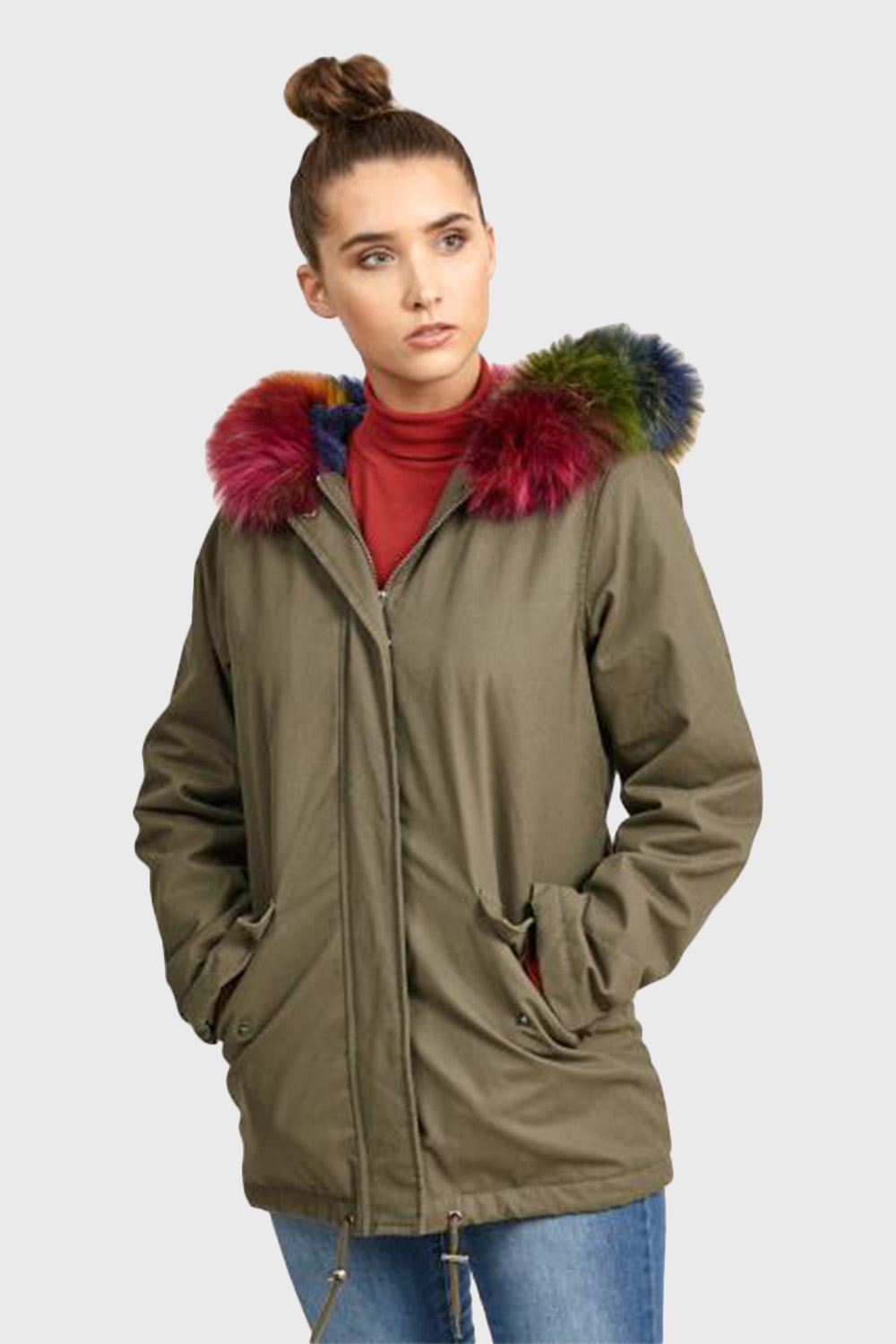 3 X BRAND NEW WOMEN'S BRAVE SOUL PARKA COAT WITH RAINBOW FUR HOOD TRIM SIZE 8 RRP £59.99 TOTAL 179.