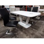 1 X LAZZARO GLASS TOP EXTENDABLE DINING TABLE - IN WHITE WITH 4 X LAZZARO LEATHER LOOK BLACK