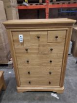 1 X BREEZE NATURAL OAK 8 DRAWER CABINET CHEST - ( W 90 CM X D 45 CM X H 125 CM ( PLEASE NOTE THIS