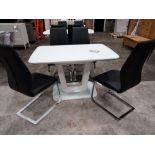 1 X LAZZARO GLASS TOP EXTENDABLE DINING TABLE - IN WHITE WITH 4 X LAZZARO LEATHER LOOK BLACK