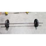 1 X OLYMPIC 20 KG BARBELL - WITH BODYRIP IRON WEIGHT PLATES - INCLUDES QUICK RELEASE CLIPS 2 X 20 KG