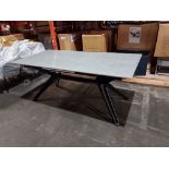1 X BRAND NEW SINTERED STONE EXTENDABLE DINING TABLE IN GREY GRANITE WITH BLACK LEGS AND FRAME (