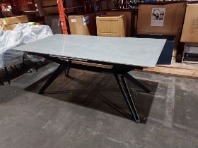 1 X BRAND NEW SINTERED STONE EXTENDABLE DINING TABLE IN GREY GRANITE WITH BLACK LEGS AND FRAME (