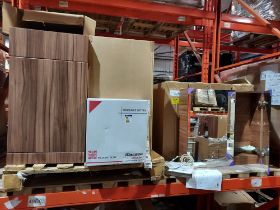 3 PIECE BRAND NEW MIXED BATHROOM LOT CONTAINING 1 X FLOOR STANDING WALNUT COLOUR WC UNIT ( W 45 CM X