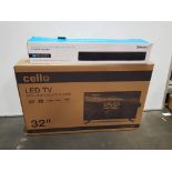 1 X CELLO 32'' LED TV WITH BUILT IN DVD PLAYER BOXED (GRADE A-) WITH 1 X 2 CHANNEL BLUETOOTH