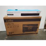 1 X CELLO 32'' LED TV WITH BUILT IN DVD PLAYER BOXED (GRADE A-) WITH 1 X 2 CHANNEL BLUETOOTH