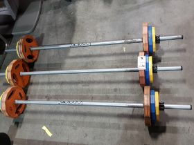 3 X JORDAN BARBELL SETS TO INCLUDE JORDAN RUBBER WEIGHT PLATES 6 X 5KG PLATES 6 X 2.5 KG PLATES 6