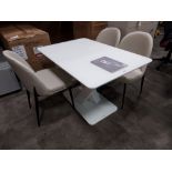 1 X RAFFAEL GLASS TOP EXTENDABLE DINING TABLE - IN WHITE WITH 3 X LEATHER LOOK LIGHT CREAM DINING