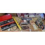 5 PIECE MIXED TOOL LOT CONTAINING 1 X MINI COMPRESSOR WITH FOOT PEDAL START / 1 X DRAPER BELT AND