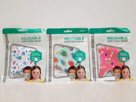 97 X BRAND NEW WASHABLE , REUSABLE AND STRETCHABLE KIDS FACE MASKS DESIGNS IN RAINBOW , FISH AND