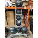 1 X 5 TIER MEDICINE BALL RACK ON WHEELS WITH 7 VARIOUS MEDICINE BALLS TO INCLUDE 1 X 4 KG MIRAFIT