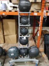 1 X 5 TIER MEDICINE BALL RACK ON WHEELS WITH 7 VARIOUS MEDICINE BALLS TO INCLUDE 1 X 4 KG MIRAFIT