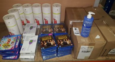 100 PIECE BRAND NEW MIXED LOT CONTAINING AMERICAN HUSTLE BLUE RAY DVDS - INFRARED THERMOMETER -