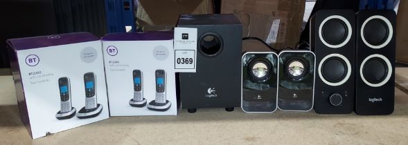 5 PIECE MIXED LOT CONTAINING 2 X BRAND NEW (BT2200) SET OF 2 HAND SET HOUSE PHONES / 1 X LOGITECH