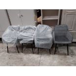 4 X BRAND NEW GREY SUEDE STYLE SQUARE PATTERN CURVED BACK CHAIRS - WITH BLACK LEGS