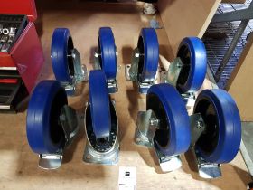 8 X BRAND NEW HEAVY DUTY TROLLEY CASTOR WHEELS - 20 CM DIAMETER