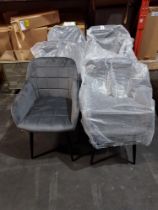 6 X BRAND NEW GREY SUEDE STYLE SQUARE PATTERN CURVED BACK CHAIRS - WITH BLACK LEGS