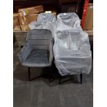 6 X BRAND NEW GREY SUEDE STYLE SQUARE PATTERN CURVED BACK CHAIRS - WITH BLACK LEGS