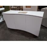 1 X LAZZARO CURVED SIDEBOARD IN WHITE WITH LED STRIP LIGHTS - NO BOX ( L 150 / W 50 / H 81 CM ) (