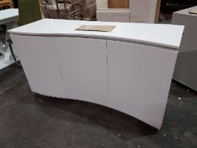 1 X LAZZARO CURVED SIDEBOARD IN WHITE WITH LED STRIP LIGHTS - NO BOX ( L 150 / W 50 / H 81 CM ) (