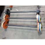 3 X FOAM PADDED BARBELL SETS TO INCLUDE JORDAN RUBBER WEIGHT PLATES AND BODY MAX PLATES 4 X 5KG