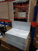 3 PIECE BRAND NEW SET BATHROOM LOT CONTAINING 1 X FUSHION PETITE 750 - 2 DRAWER WALL HUNG UNIT IN