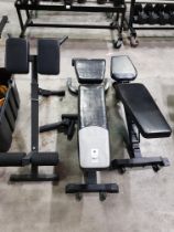 3 PIECE MIXED GYM LOT CONTAINING 2 X INCLINE BENCHES AND 1 X BACK HYPER EXTENSION BENCH