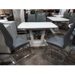 1 X LAZZARO GLASS TOP EXTENDABLE DINING TABLE - IN LIGHT GREY WITH 4 X LAZZARO LEATHER LOOK DARK