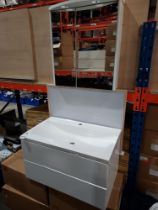 3 PIECE BRAND NEW SET BATHROOM LOT CONTAINING 1 X FUSHION PETITE 750 - 2 DRAWER WALL HUNG UNIT IN