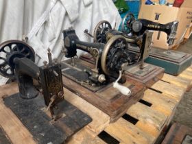5 ANTIQUE SEWING MACHINES - SINGER, BROTHER, JONES, FRISTER ROSSMAN & W PIERSON (YOM UNKNOWN) ***