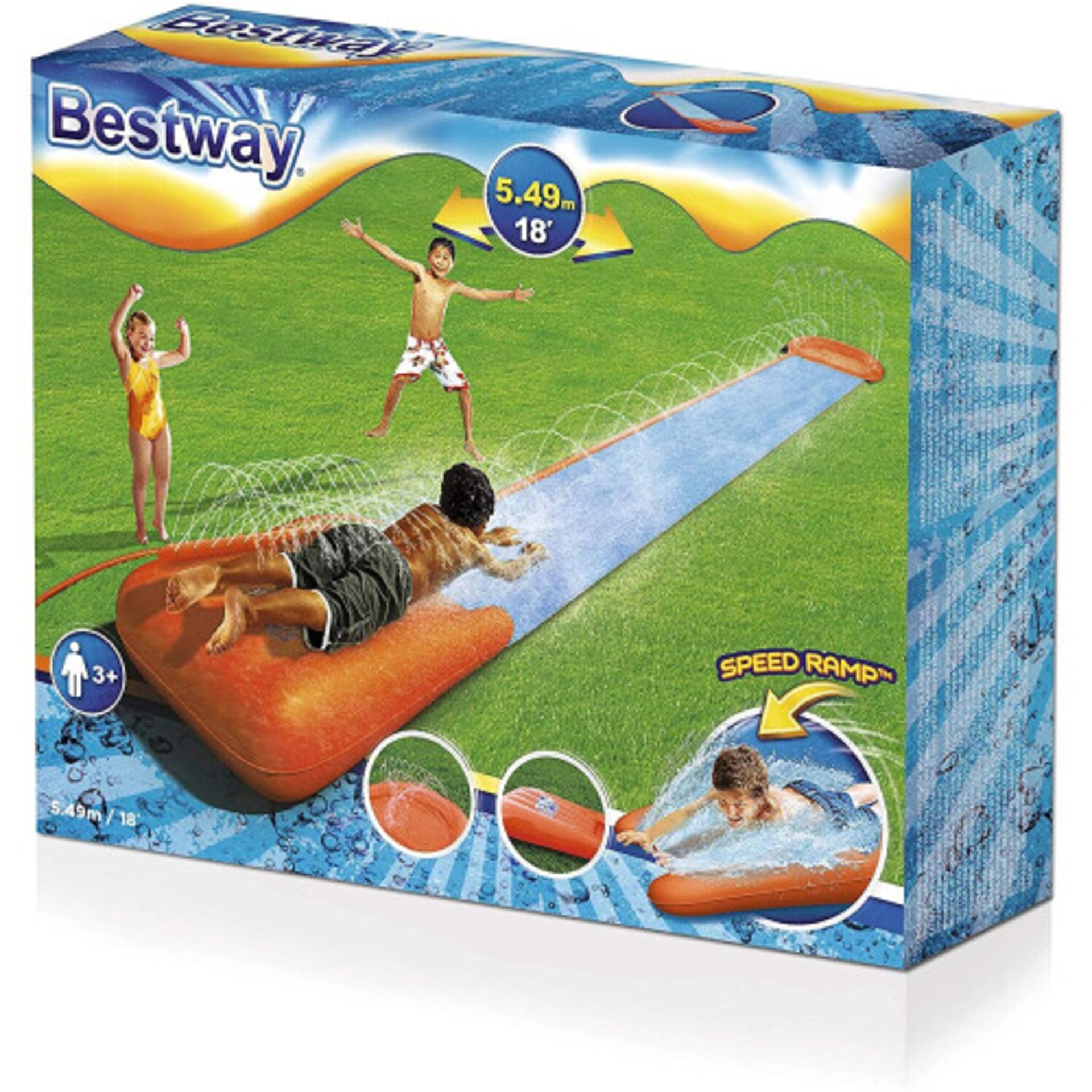 8 X BRAND NEW BESTWAY SINGLE SLIP AND SLIDE WITH INFLATABLE SPEED RAMP WITH SPRINKLERS 5.5 M