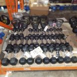 44 PIECE MIXED GYM LOT CONTAINING EVERLAST RUBBER HEX SETS OF 2 DUMBELLS - 2 KG / 3 KG / 3.5 KG /