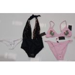 100 X BRAND NEW MIXED CLOTHING LOT CONTAINING SOUTH BEACH LILAC PINK TANGA BIKINI BOTTOMS / SOUTH