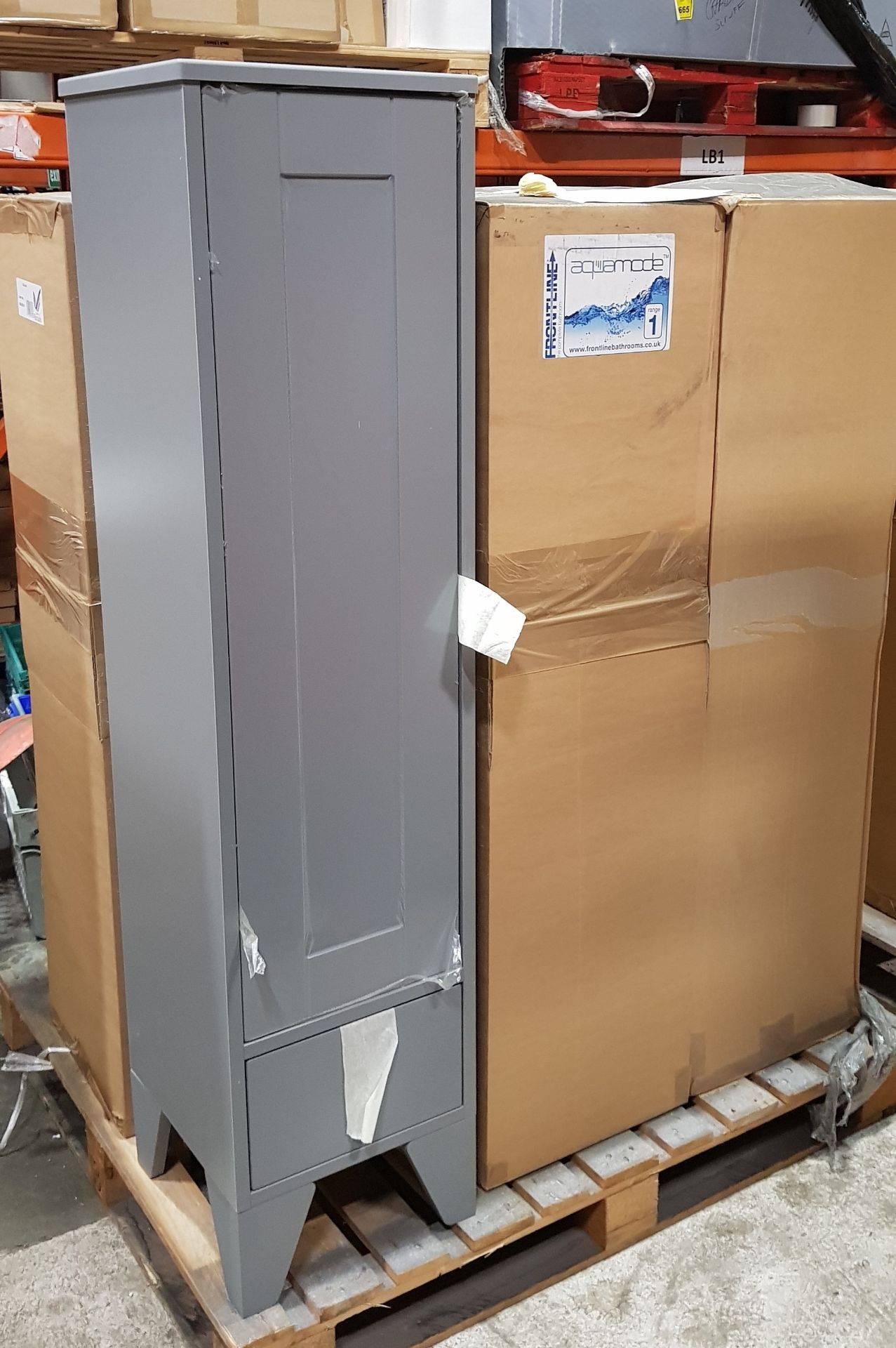 6 X BRAND NEW AQUAMODE TALL UNIT - IN DUST GREY COLOUR SIZE : HEIGHT 144 CM / WIDTH WIDTH 34.5