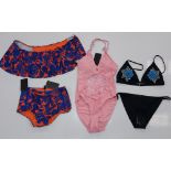 100 X BRAND NEW MIXED CLOTHING LOT CONTAINING SOUTH BEACH 3D FLOWER PRINT TRIANGLE BIKINI SETS /