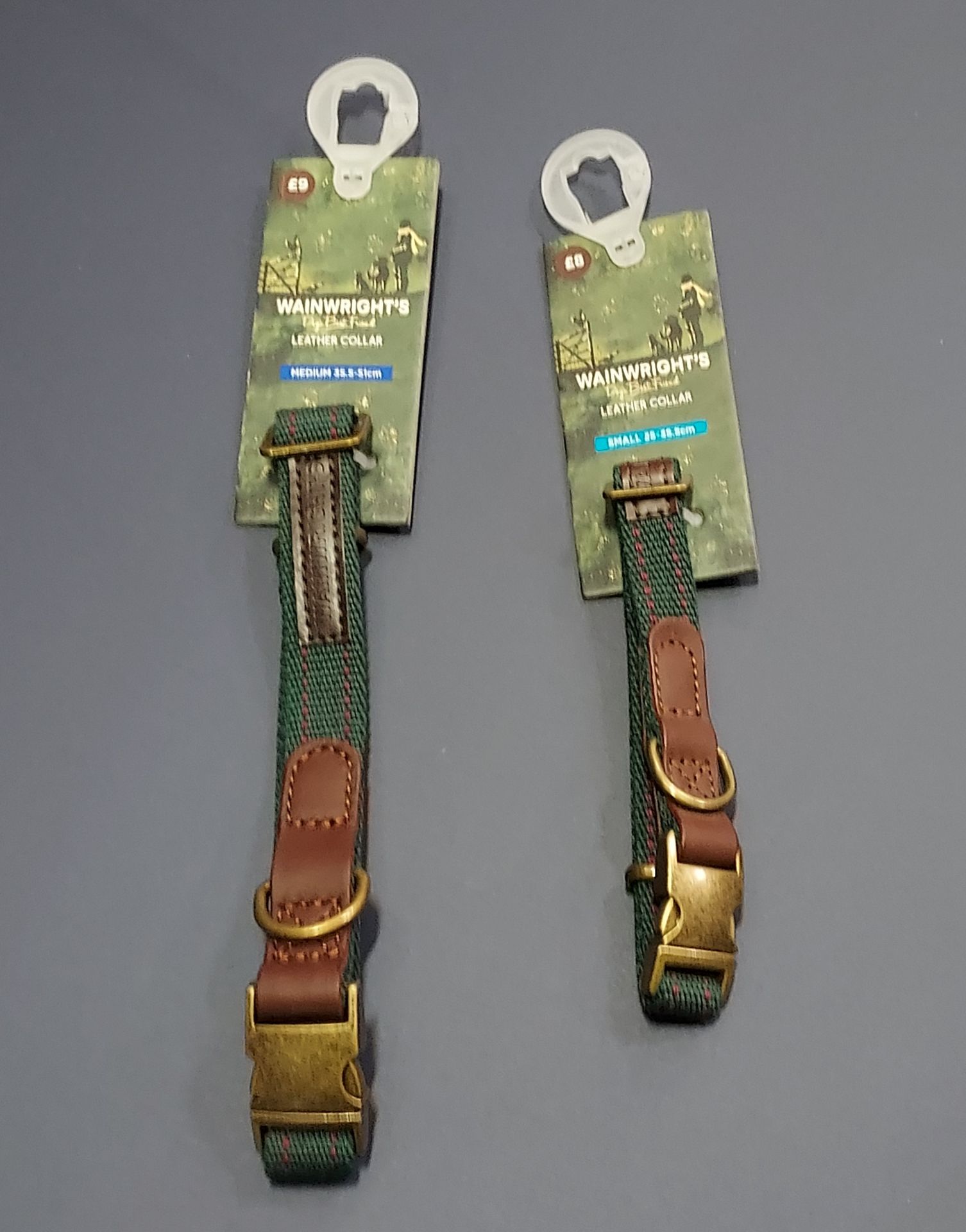 60 X BRAND NEW WAINWRIGHTS LEATHER DOG COLLARS - SMALL - 25-35.5 CM MEDIUM -35.5 - 51 CM - IN 1 BOX