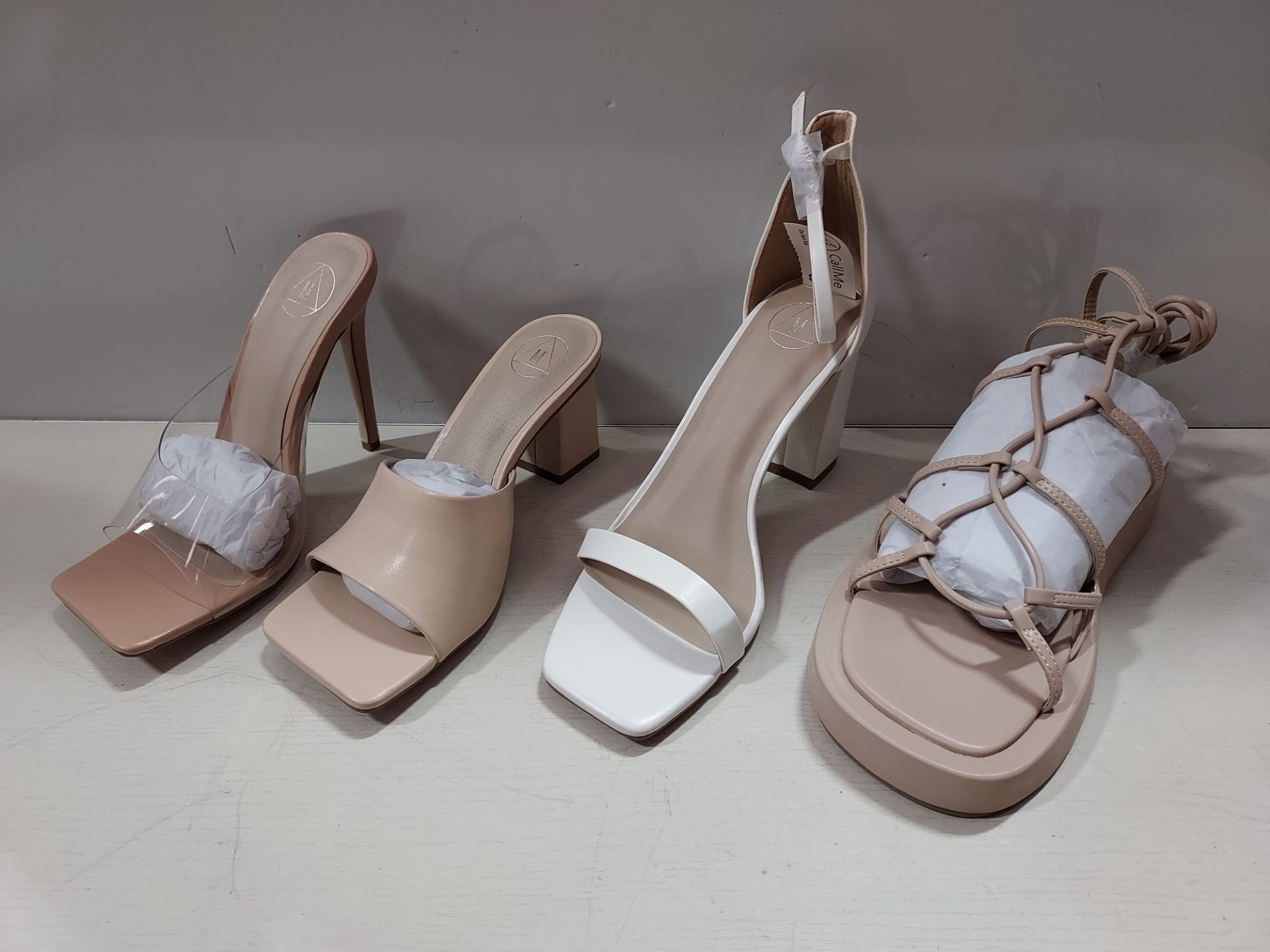 18 X BRAND NEW MIXED MISSGUIDED WOMANS SHOES TO INCLUDE CHUNKY FLATFORM GLADIATOR SANDAL / SQUARE