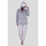6 X BRAND NEW 2 PIECE LUXURY PJAMAS SET - IN WHITE POLKA DOT AND GREY - IN 2 SIZES TO INCLUDE 2-