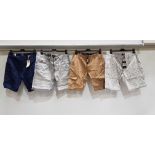 12 X BRAND NEW MIXED THREADBARE SHORTS TO INCLUDE CHINO AN DEVLUN SHORTS IN TAN STONE AND NAVY - ALL