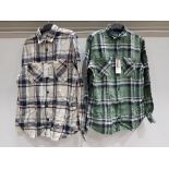 12 X BRAND NEW JACK & JONES CHEQUERED SHIRTS IN 2 COLOURS GREEN AND CREAM - IN VARIOUS SIZES TO